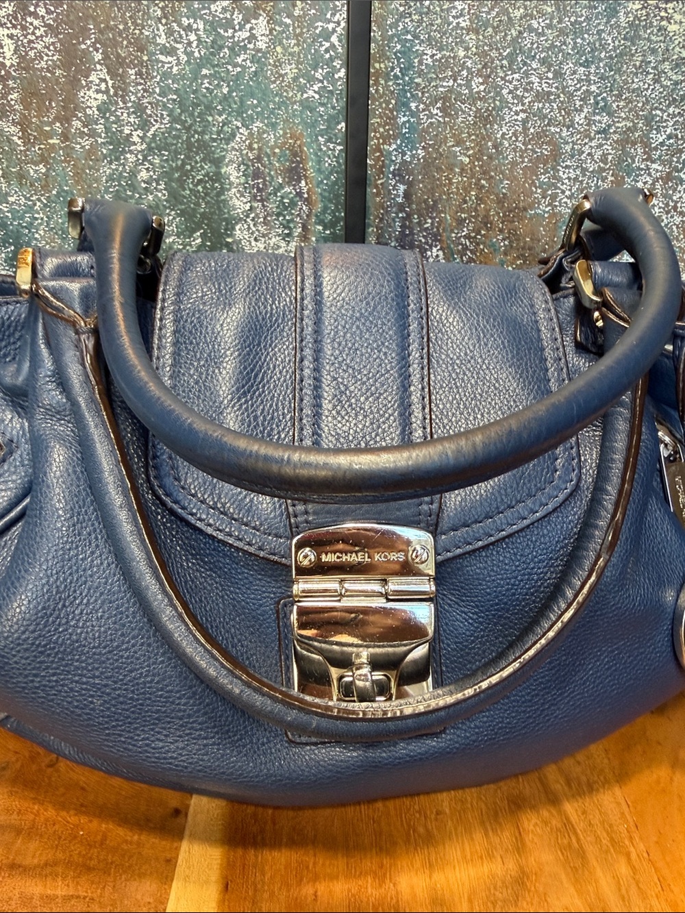Michael Michael Kors Classic Vintage Navy Leather Satchel Crossbody Bag - Picture 8 of 17